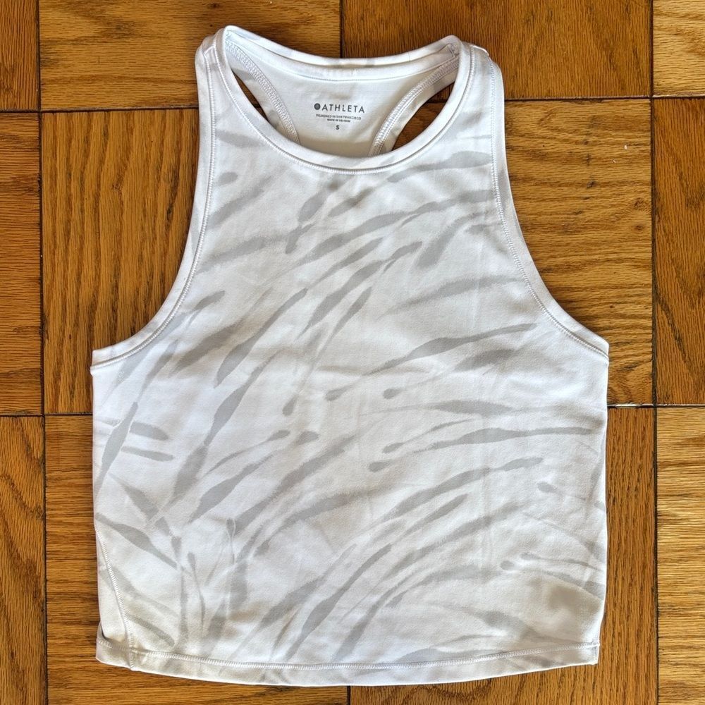 Athleta White and Gray Racerback Workout Tank Top Size Small